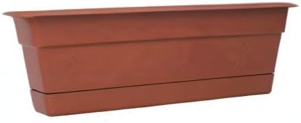 Bloem Dura Cotta 18" Terra Cotta Resin Rectangle Window Box Planter with Saucer Tray for Indoor and Outdoor Gardening