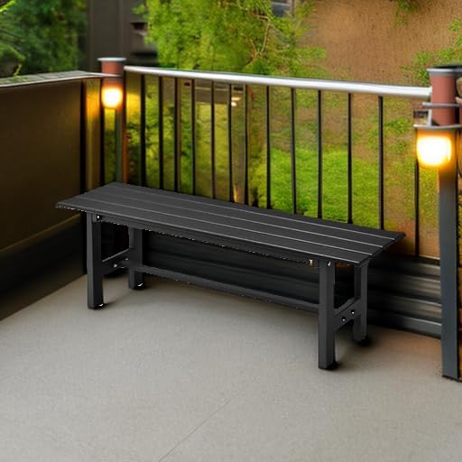 Giantex 2-Person Outdoor Bench Seat - Backless Patio Garden Bench, 47” Weatherproof Outside Chair with Slatted Seat, Metal Frame, 660 LBS Capacity, Dining Bench Chair for Yard, Park, Balcony, Black