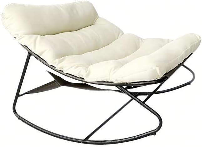 Patio Outdoor Rocking Chair,Oversized Papasan Rocking Chair with Cushion,Lounge Chair Outdoor/Indoor,Supports 450 Lbs,Comfy Chair for Garden/Lawn/Brown/Bedroom/Living Room,White