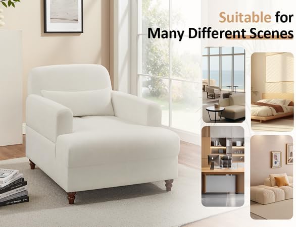 Oversized Chaise Lounge Chair Set of 2, Cloud Fluffy Chaise Sofa Recliner with Adjustable Backrest, Comfy Upholstered Sleeper Couch Bed, Modern Deep Seat Reading Armchair for Living Room, Bedroom