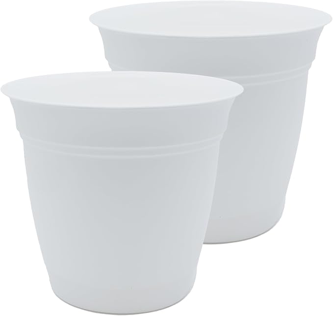 The HC Companies 20 Inch Eclipse Round Planter Pots with Drainage Holes & Attached Saucer, Lightweight UV-Resistant Plastic Indoor & Outdoor Planters, 2-Pack Flower Pots for Garden & Home Decor, White
