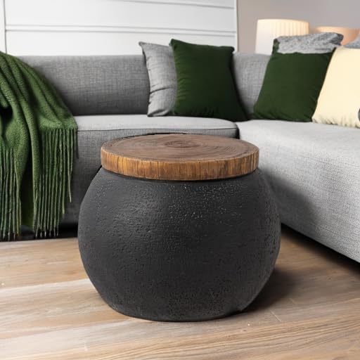 SUNBURY Outdoor Indoor Side Table, 14" W Outdoor End Tables for Patio, Accent Side Table, Decorative Garden Stool Wooden-Look Top Concrete for Livingroom Bedroom, Garden, Backyard