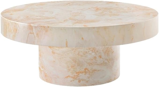Modway Alora Round Concrete Coffee Table with Faux Stone Finish in Honey Onyx - Cement Accent Table for Living Room - Stone Patio Center Table - Indoor Outdoor 34 Inch Low Coffee Table