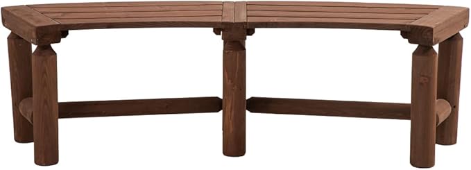 FORTUNO Outdoor Wooden Curved Backless Porch Bench Rustic Style Cedar/Fir Wood Log Fire Pit Bench for Patio Garden Deck and Backyard, 40"-54.7" W×13" D×16.5" H, Mocha