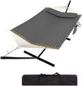 2 Person Outdoor Hammock with Stand, Portable Hammock, Heavy Duty Hammock with Carrying Bag, Soft Pillow, Balance Ropes, for Patio, Backyard, Garden, Beach, Gray