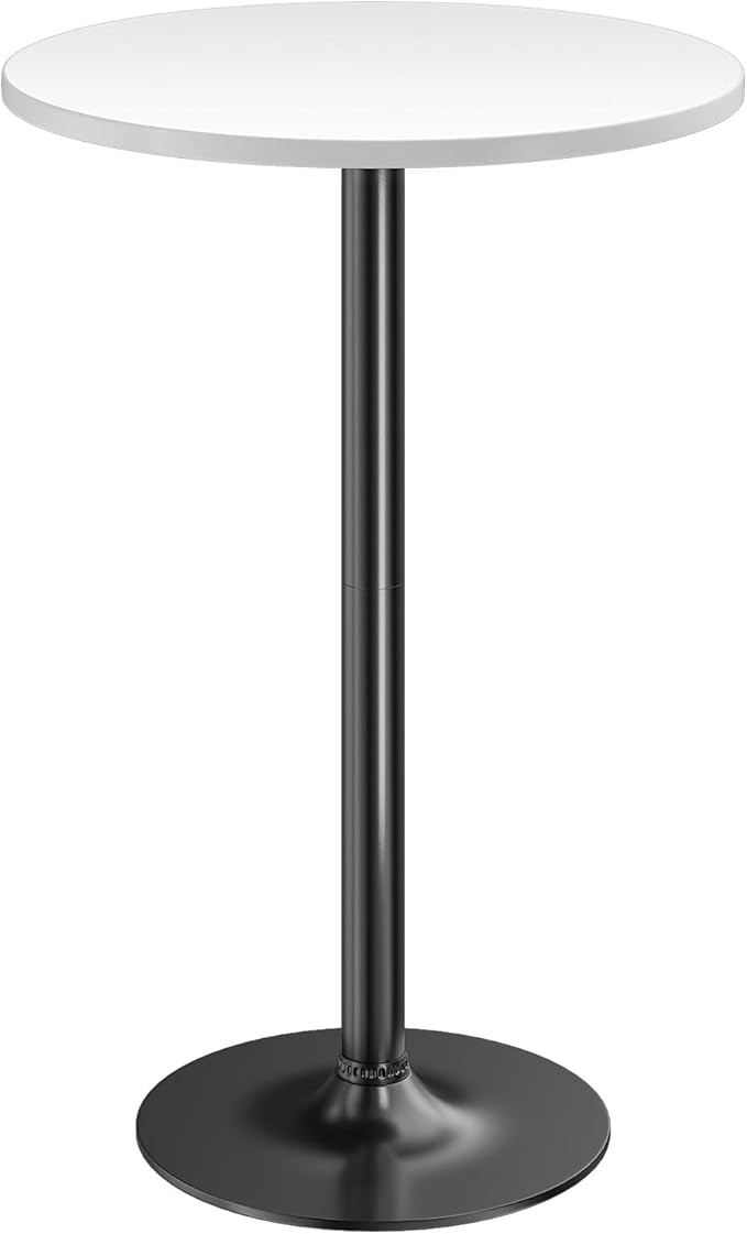 Furmax Bistro Pub Table Round Bar Height Cocktail Table for Home Bar, Small Round Bar Tables for Party, Dining Room, Living Room and Wedding, Metal Base MDF Top Obsidian, 40.6 Inch Height (1, White-1)