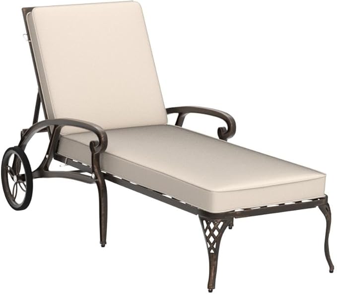 VINGLI Cast Aluminum Outdoor Chaise Lounge Chair with Wheels, Patio Chaise Lounge with 3-Position Adjustable Backrest, Tanning Chair Reclining Chair for Poolside (Bronze, with Cushion)