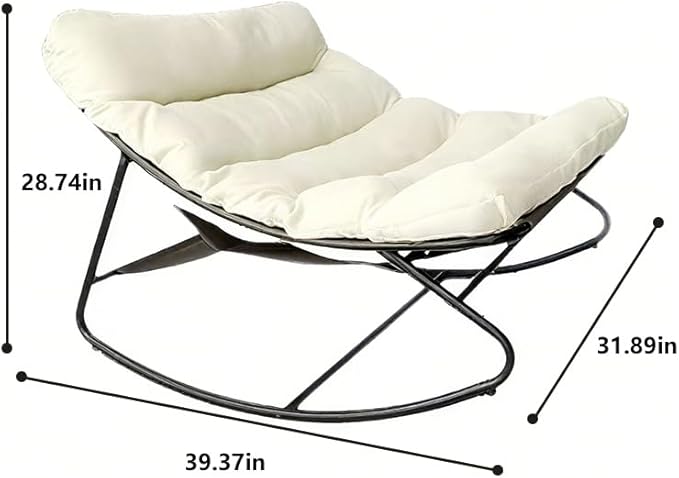 Patio Outdoor Rocking Chair,Oversized Papasan Rocking Chair with Cushion,Lounge Chair Outdoor/Indoor,Supports 450 Lbs,Comfy Chair for Garden/Lawn/Brown/Bedroom/Living Room,White