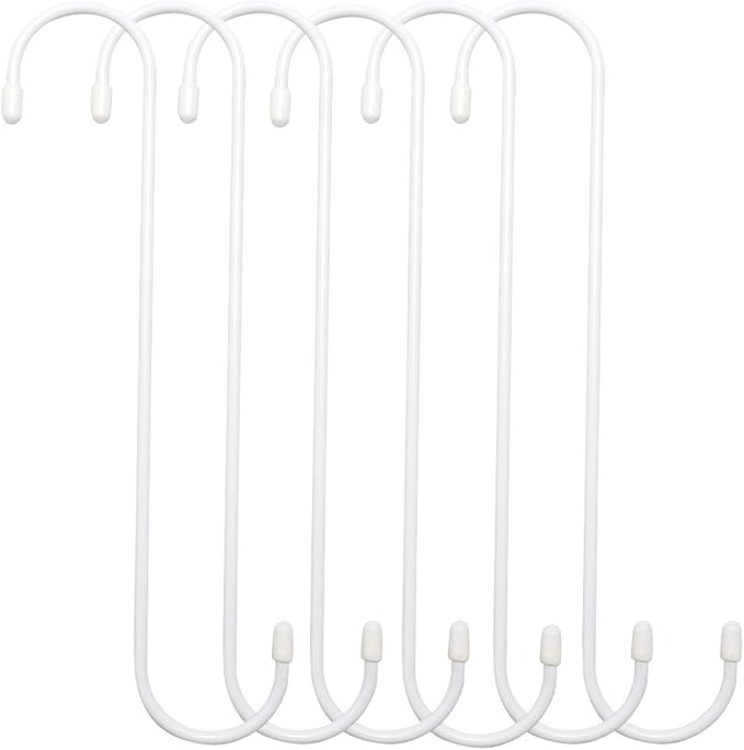 6 Pack 12 inch Extra Large S Hooks White Heavy Duty Plant Hanging Hooks Long S Shaped Extension Hooks for Kitchenware,Utensils,Pergola,Closet,Flower Basket,Garden,Patio,Indoor Outdoor Uses