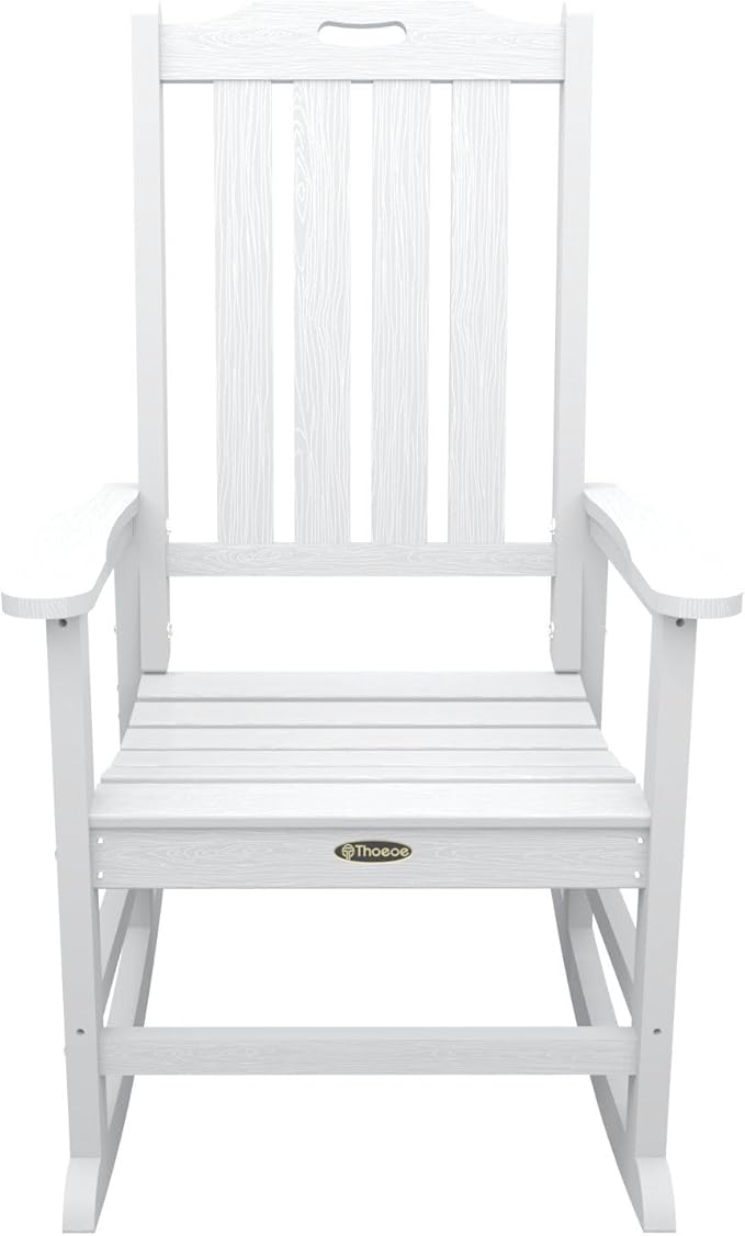 Oversized Rocking Chair Set of 4, Outdoor Rocking Chair for Adults, All Weather Resistant Porch Rocker for Lawn Garden, White