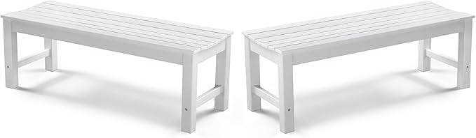 Stoog Outdoor Bench Set of 2, 2-Person Backless Outdoor Benches Weatherproof, Never Rot or Fade, White