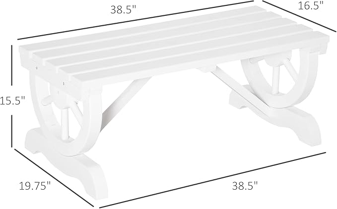 Outsunny 2-Person Wooden Garden Bench, Outdoor Wagon Wheel Porch Bench for Backyard Garden, Support 550 LBS, Rustic Country Style Patio Furniture, White
