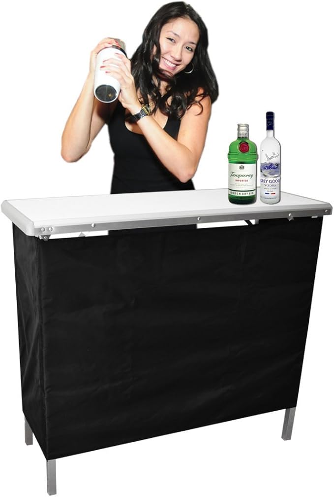GoBar Portable Bar Table for Events - Black, 3 Skirts, or LED - Pop Up Mobile Bartending Station with Travel Carrying Case