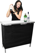 GoBar Portable Bar Table for Events - Black, 3 Skirts, or LED - Pop Up Mobile Bartending Station with Travel Carrying Case