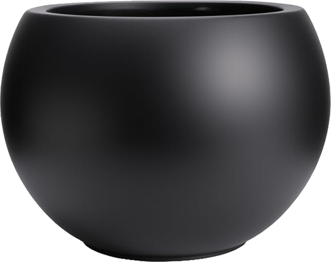 10 H x 14" Dia (10" Pot Opening) Round Fiberstone Planter with Drainage Hole, Black, Indoor/Outdoor Large Plant Pot for Home Patio Garden, Ideal for Large Plants