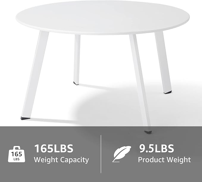 Patio Round Table - Metal Outdoor Coffee Table, Weather Resistant, Anti-Rust - White