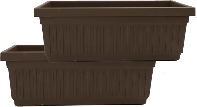 The HC Companies 24 Inch Venetian Window Planter Box with Drainage Plug, Lightweight UV-Resistant Plastic Indoor & Outdoor Planters, 2-Pack Flower Box for Garden & Home Decor, Chocolate