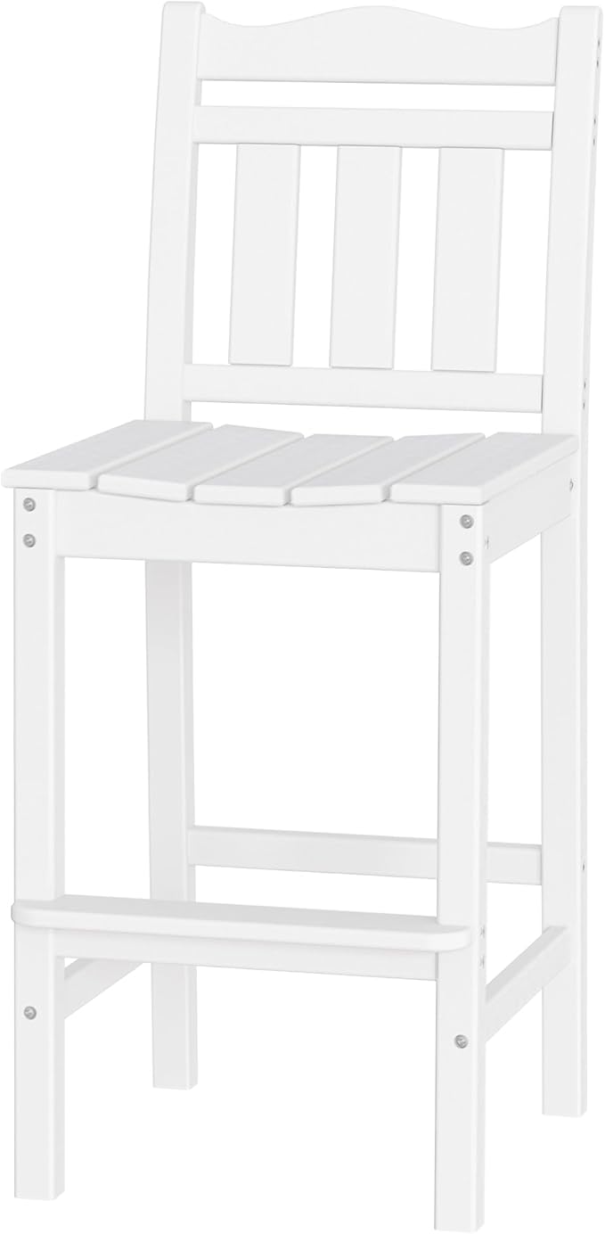 nalone Outdoor Bar Stool, HDPE Tall Adirondack Chair Bar Chair, Weather Resistance Bar Height Chairs for Balcony, Garden, Yard, Backyard (White, Bar Chair)