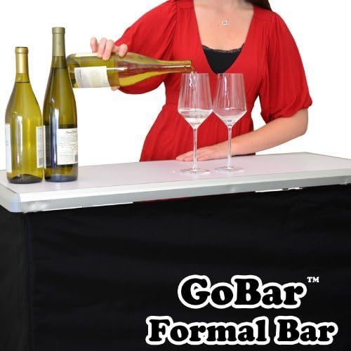 GoBar Portable Bar Table for Events - Black, 3 Skirts, or LED - Pop Up Mobile Bartending Station with Travel Carrying Case