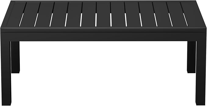 Wisteria Lane Aluminum Outdoor Coffee Table, Water-Resistant Metal Patio Side Table with Slatted Top, Modern Rectangular Outdoor Coffee Tables for Deck Porch Garden Poolside, Black