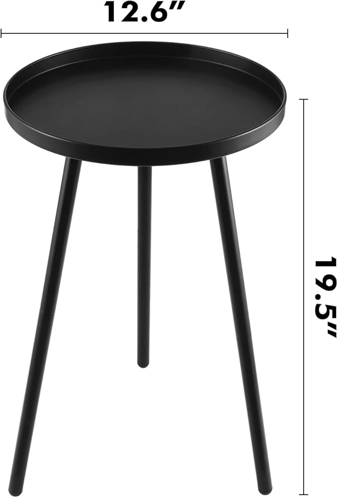 2 Pack Outdoor Side Table, 12.6" Patio Round Tables for Outside Black End Tables Small Coffee Table End Table Modern Metal Porch Plant Stands for Balcony, Indoor, Bedroom, Living Room, Small Spaces