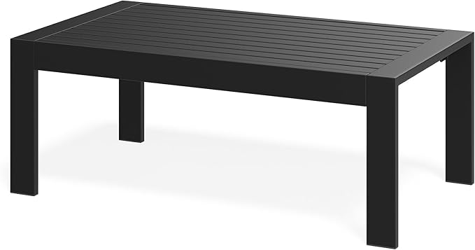 Wisteria Lane Outdoor Furniture Patio Coffee Table, Rectangle Outdoor Coffee Table, All-Weather Patio Metal Coffee Table for Balcony, Garden, Deck, Backyard, Black