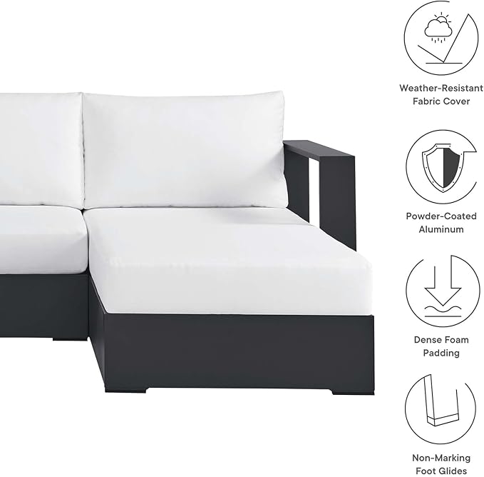 Modway Tahoe Modular Aluminum 2-Piece Outdoor Patio Furniture Gray White, Right-Facing Sectional Sofa Set with Weather-Resistant Cushions, Ideal for Deck, Backyard, Poolside