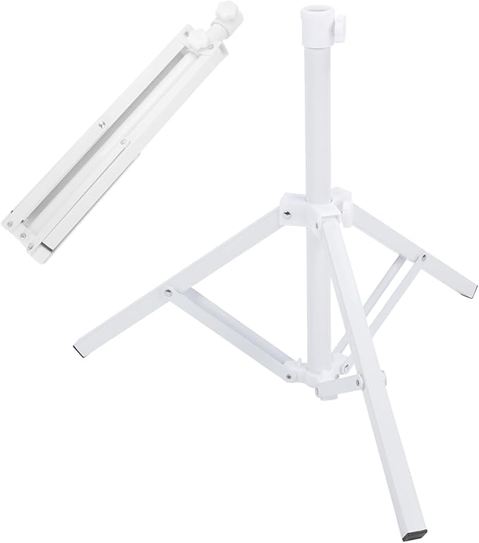 Beach Umbrella Stand Base,Portable Foldable Sun Umbrella Stand White Triangular Iron Support Base for Patio Beach Garden Camping Fishing Outdoor Sunshade Stand