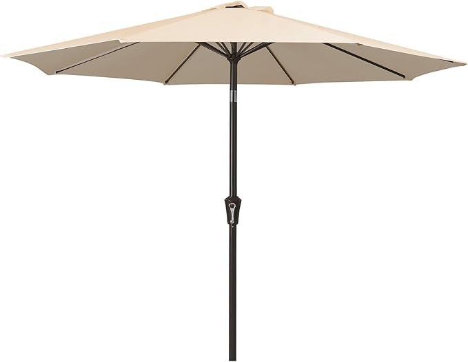 MEWAY 9ft Patio Umbrella Outdoor Table Umbrellas with Push Button Tilt and Crank, Market Umbrella 8 Sturdy Ribs for Deck, Garden, Pool and Backyard, Cream Beige