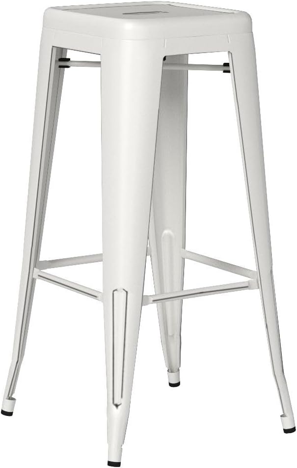 Furmax 30 Inch Metal Bar Stools Set of 4, Counter Height Backless Stools, Industrial Bar Chairs Patio Stool Stackable Backless Stool for Kitchen/Dining Room/Bistro Indoor Outdoor (Distressed White)