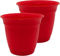The HC Companies 20 Inch Eclipse Round Planter Pots with Drainage Holes & Attached Saucer, Lightweight UV-Resistant Plastic Indoor & Outdoor Planters, 2-Pack Flower Pots for Garden & Home Decor, Red