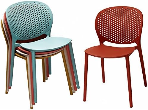 2xhome Set of 2 Patio Dining Chairs | Modern Stackable Outdoor Pool Side Chair | Weather Resistant Plastic for Yard, Porch, Balcony, Kitchen, Orange