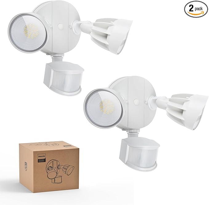 Philips 44W 4200 lm LED Security Light Outdoor w/PIR Motion Sensor, 5000K Daylight Flood Light, Waterproof, Dusk to Dawn, 2 Heads, 4 Modes(2 Packs)