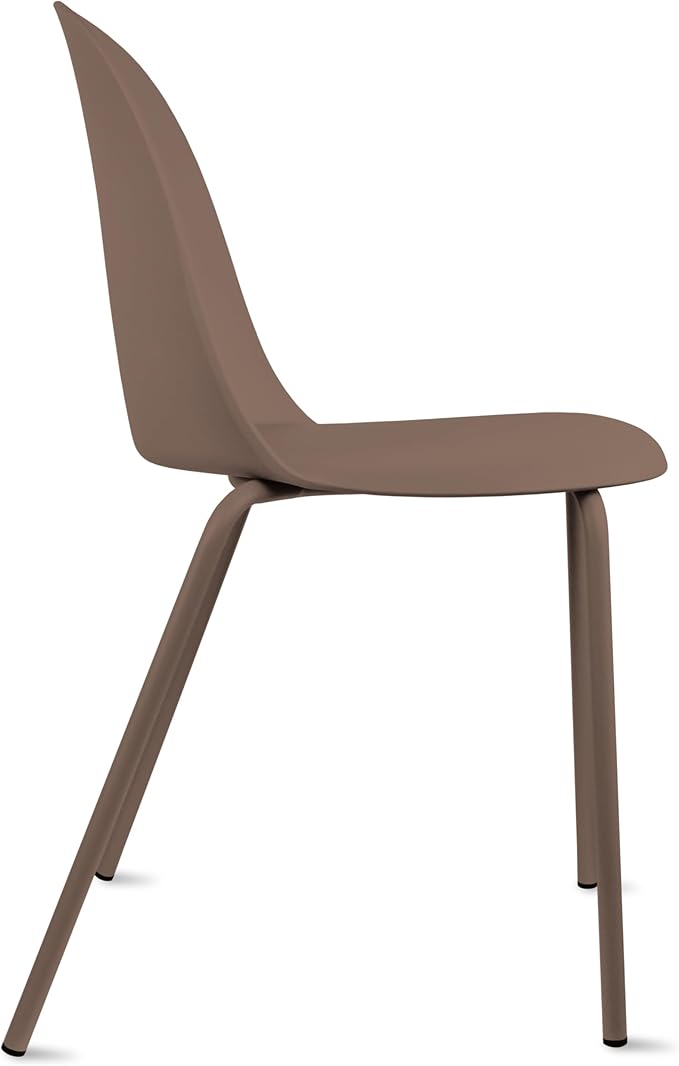 2xhome Set of 2 Modern Stackable Armless Dining Chairs | Plastic Shell Seat with Metal Legs | Indoor or Outdoor Use | Home Kitchen Patio, Brown
