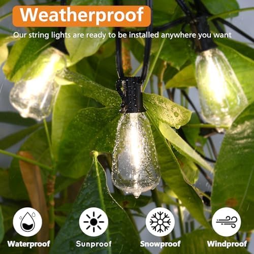 Brightever 3 Color in 1 LED Outdoor String Lights with Remote, 100FT Edison Hanging String Lights for Outside Dimmable, Outdoor Lighting for Patio Café Bistro with 52 ST38 LED Bulbs, 2700K/4000K/5000K