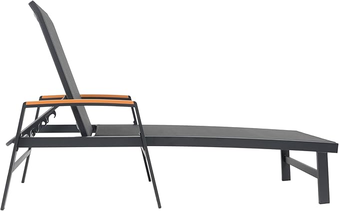 Christopher Knight Home Patio Aluminum Chaise Lounge, Adjustable Mesh Chaise Lounge, 5 Position Back Recliner, Lounge Chair with Armrest, Ourdoor Deep Seating Lounge for Poolside Backyard, Black