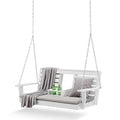 Premium Poly Lumber Porch Swing with Mounting Kit – All-Weather HDPE Hanging Bench with Cup Holders & Steel Chains for Patio or Backyard