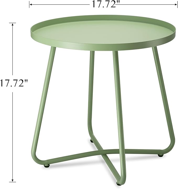 danpinera Outdoor Side Tables, Weather Resistant Steel Patio Side Table, Small Round Outdoor End Table Metal Side Table for Patio Yard Balcony Garden Bedside Green, Set of 2