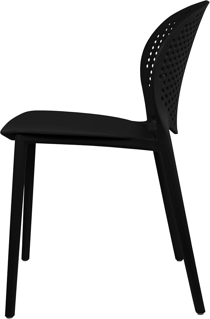 2xhome Set of 4 Patio Dining Chairs | Modern Stackable Outdoor Pool Side Chair | Weather Resistant Plastic for Yard, Porch, Balcony, Kitchen, Black