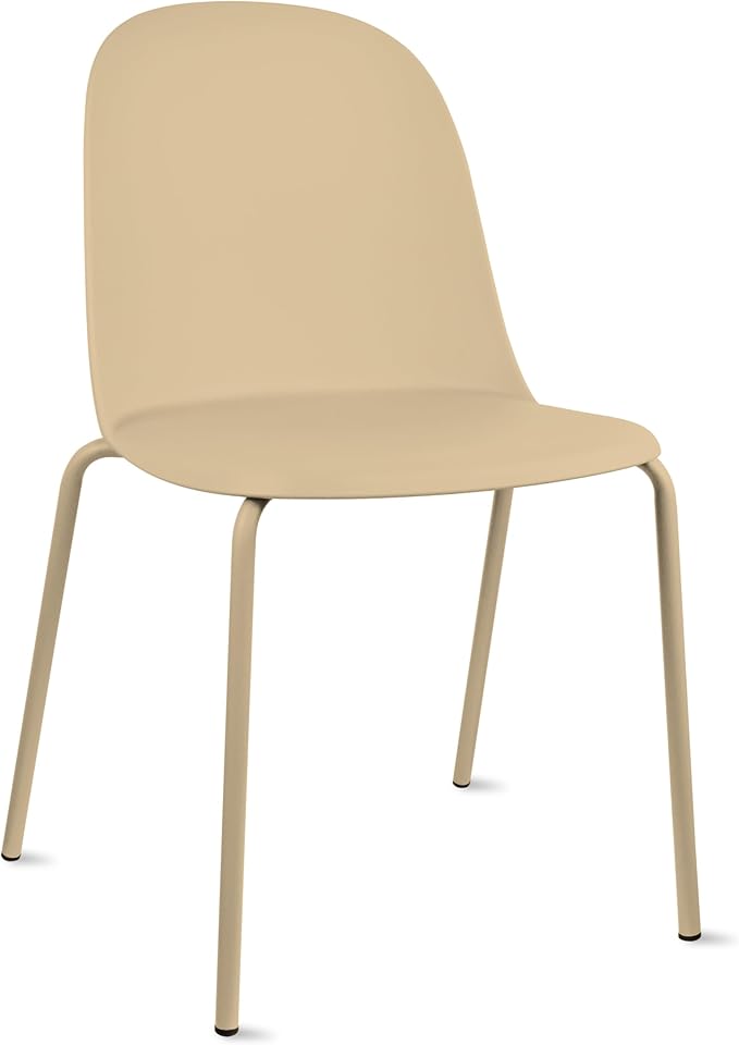 2xhome Modern Stackable Armless Dining Chair | Plastic Shell Seat with Metal Legs | Indoor or Outdoor Use | Home Kitchen Patio, Beige