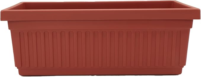 The HC Companies Venetian Window Planter Box w/Drain Plug - Long Planter Box for Windowsills, Balconies & More - Plastic Rectangular Outdoor Planters for Herbs & Flowers (18" Clay, Pack of 1)