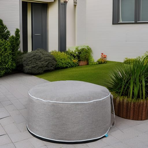 QILLOWAY Indoor/Outdoor Inflatable Stool,Round Ottoman,All Weather Foot Rest for Camping or Home,Tan/Grey