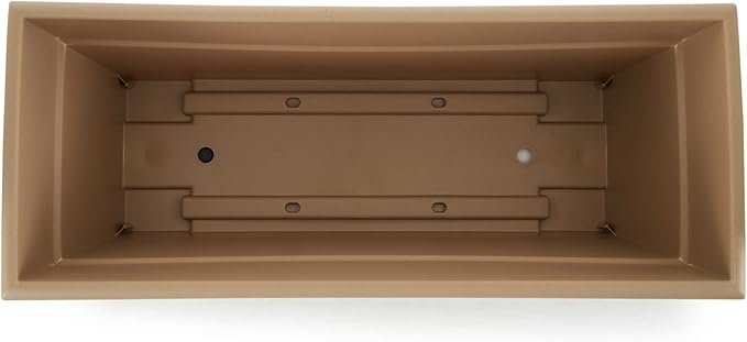The HC Companies 28 Inch Romana Planter Box with Drainage Plug, Lightweight UV-Resistant Plastic Outdoor Planters, 1-Pack Flower Box for Garden, Patio, Balcony, and Fence, Sandstone