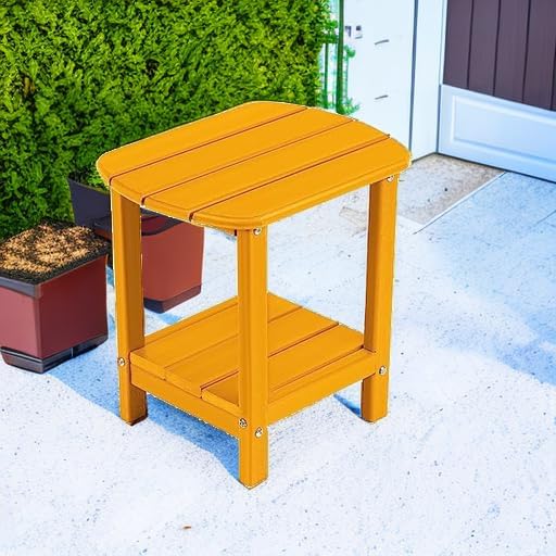 nalone Adirondack Side Table 16.5" Outdoor Side Tables HDPE Plastic Double Patio Small Table for Outdoors (Orange)