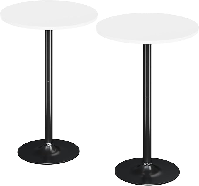 Flamaker Round Bistro Pub Table Modern Style Metal Base MDF Top Cocktail Bar Table Counter Bar Height for Pub, Dining Room, Party (2, White-Black)