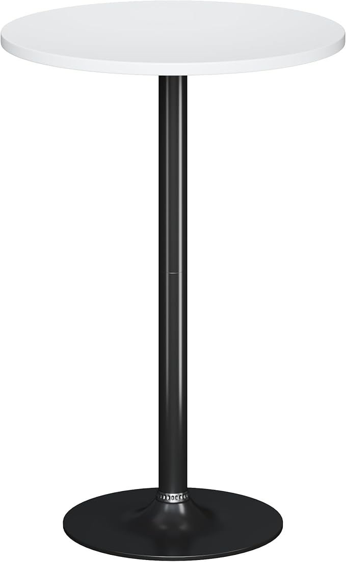 Flamaker Round Bistro Pub Table Modern Style Metal Base MDF Top Cocktail Bar Table Counter Bar Height for Pub, Dining Room, Party (1, White-Black)