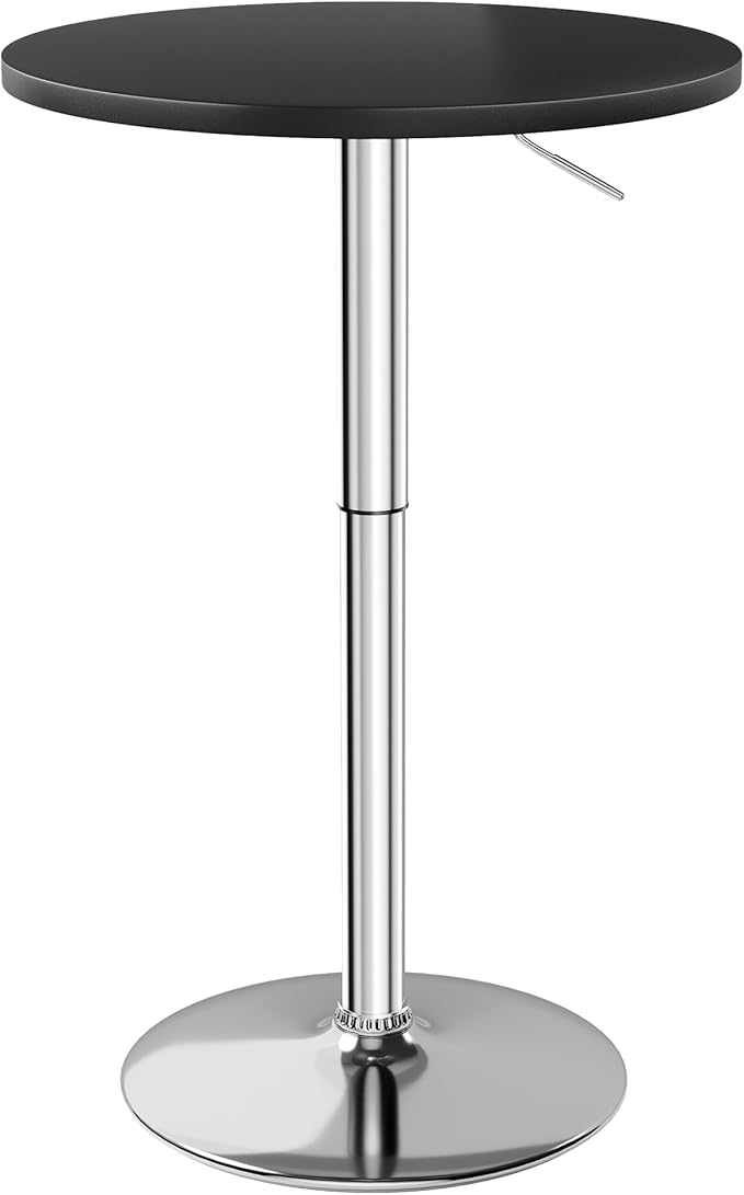 Flamaker Round Bistro Pub Table 23.6 Inch Height Adjustable 360° Swivel Bar Table Metal Base for Pub, Dining Room, Party (1, Black-Silver)