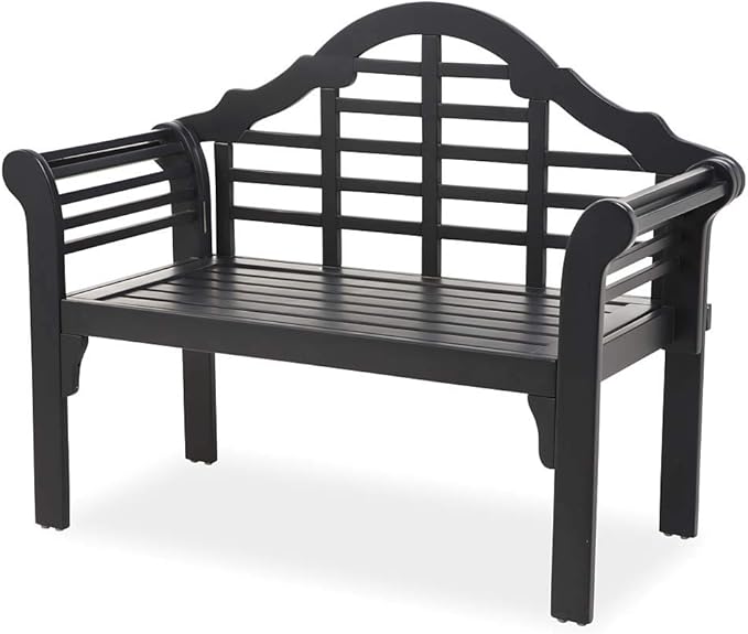 Plow & Hearth Weatherproof Lutyens Eucalyptus Wood Garden Bench | Foldable Patio Bench | Outdoor Furniture Seating for Porch Park Deck | Black