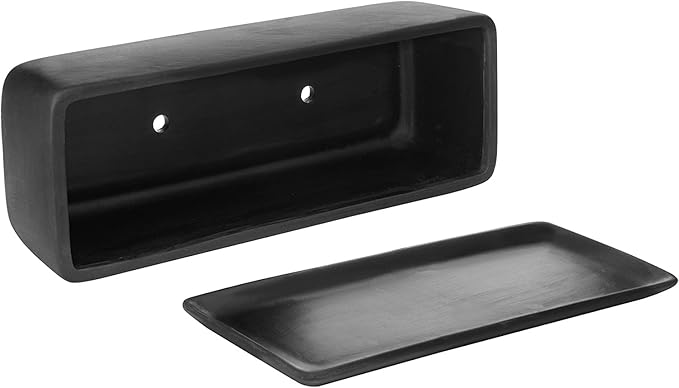 MyGift 14 Inch Ceramic Indoor Plant Pot, Rectangular Succulent Planter, Decorative Flower Planter with Drainage Hole and Removable Tray, Matte Black