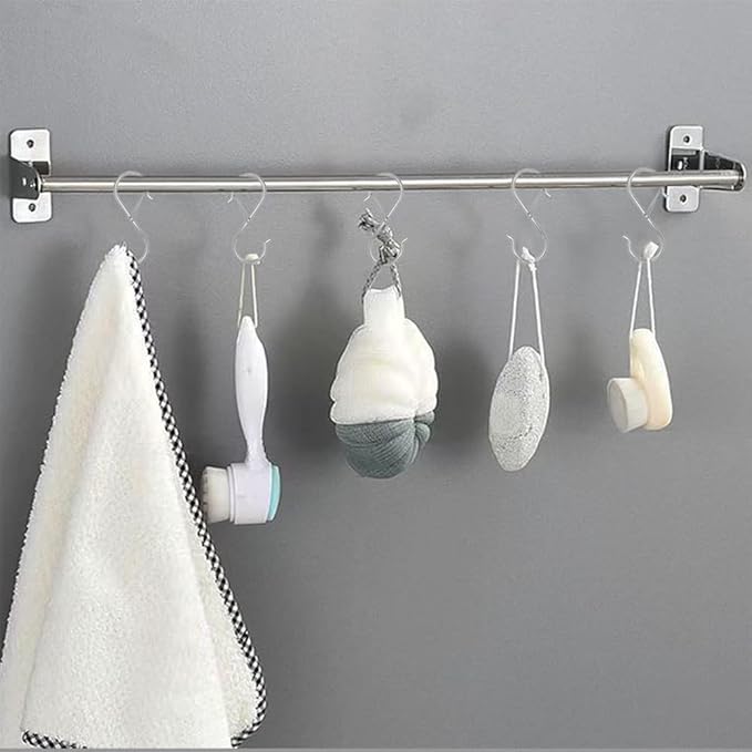 8 Pack S Hooks for Hanging, 3.5 inch Heavy Duty S Hooks with Safety Buckle S Shaped Hooks Kitchen Pot Rack Hooks Closet Hooks for Hanging Plants, Clothes, Kitchen Utensil, Bags (Silver)